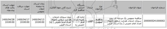 مناقصه عمومی یک مرحله ای برون سپاری خدمات هدایت شغلی کمیته امداد امام خمینی ( ره) استان قزوین