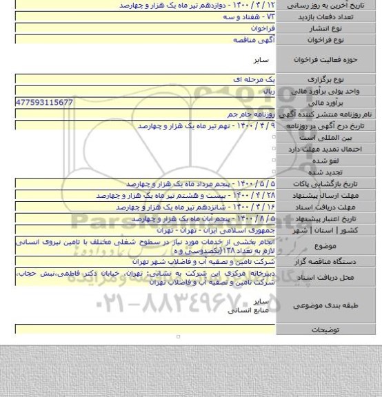 انجام بخشی از خدمات مورد نیاز در سطوح شغلی مختلف با تامین نیروی انسانی لازم به تعداد ۱۳۸(یکصدوسی و ه