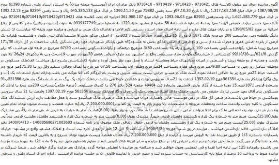 آگهی مزایده شش دانگ یکقطعه زمین بماسحت 200 مترمربع پلاک 1871 فرعی از 15اصلی