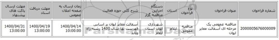 مناقصه عمومی یک مرحله ای آسفالت معابر ایوان