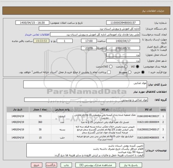 استعلام مواد غذایی