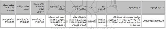 مناقصه عمومی یک مرحله ای واگذاری  تامین نیروی  انسانی امور  بیمارستان بقیه اله (عج ) ومرکز بهداشت ع