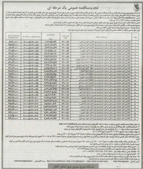 تجدید مناقصه، تجدید مناقصه واگذاری کلیه عملیات برق رسانی 