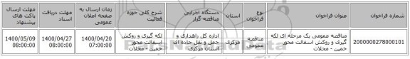 مناقصه عمومی یک مرحله ای لکه گیری و روکش اسفالت محور خمین - محلات