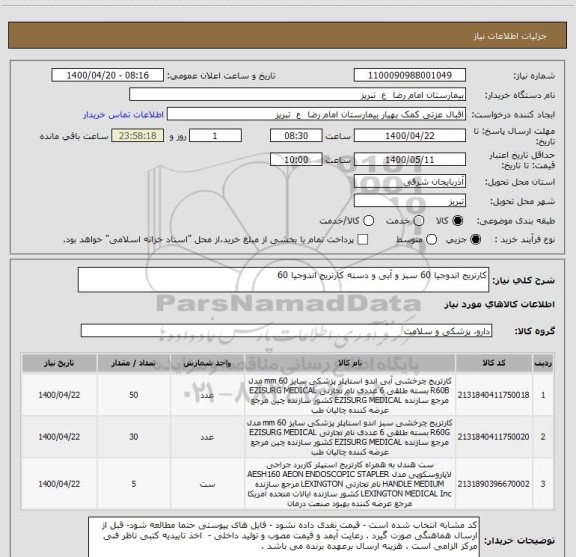 استعلام کارتریج اندوجیا 60 سبز و آبی و دسته کارتریج اندوجیا 60