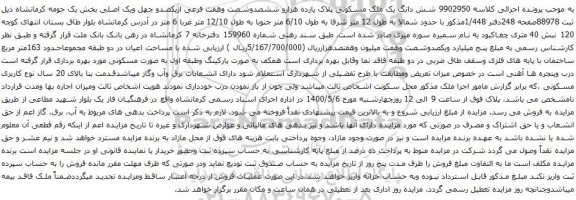 آگهی مزایده شش دانگ یک ملک مسکونی پلاک یازده هزارو ششصدوشصت وهفت فرعی