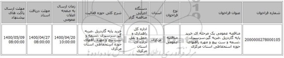 مناقصه عمومی یک مرحله ای خرید پایه گاردریل ،ضربه گیر،سرسپری ،تسمه و ست پیچ و مهره راههای حوزه استحفاظی استان مرکزی