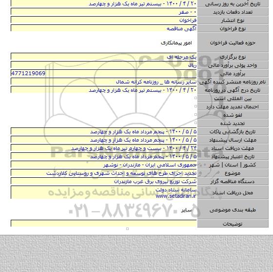 تجدید اجرای  طرح های توسعه و احداث شهری و روستایی کلاردشت