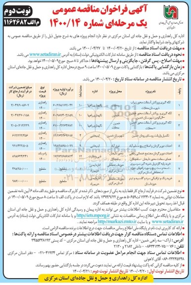 فراخوان مناقصه لکه گیری و روکش آسفالت ...