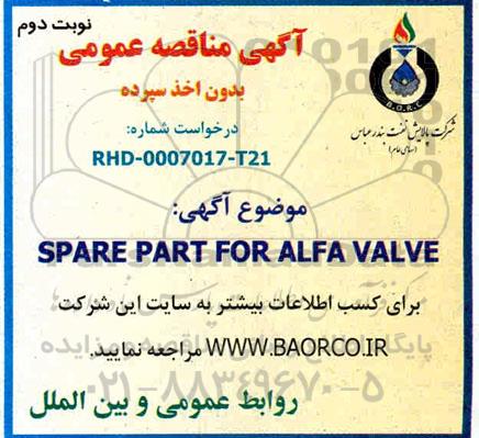 مناقصه، مناقصه SPARE PART FOR ALFA VALVE- نوبت دوم 