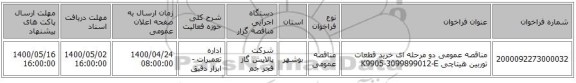 مناقصه عمومی دو مرحله ای خرید قطعات توربین هیتاچی K9905-3099899012-E