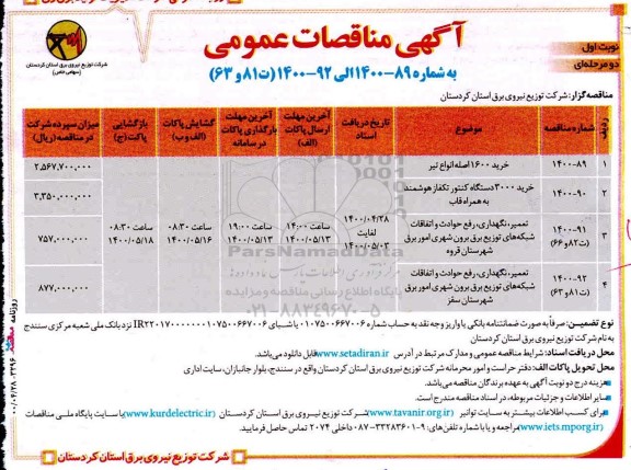 مناقصه خرید 1600 اصله انواع تیر .... 