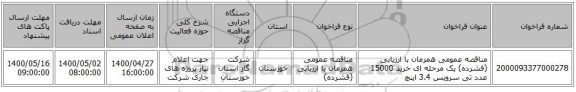 مناقصه عمومی همزمان با ارزیابی (فشرده) یک مرحله ای خرید 15000 عدد تی سرویس 3.4 اینچ 