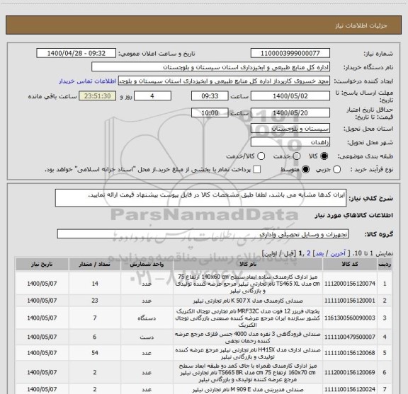 استعلام ایران کدها مشابه می باشد، لطفا طبق مشخصات کالا در فایل پیوست پیشنهاد قیمت ارائه نمایید. 
