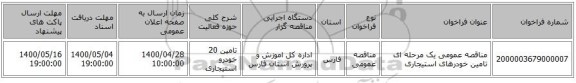 مناقصه عمومی یک مرحله ای  تامین خودرهای استیجاری