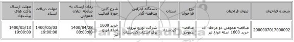 مناقصه عمومی دو مرحله ای خرید 1600 اصله انواع تیر