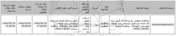 مناقصه عمومی دو مرحله ای کنتور سه فاز اتصال مستقیم دیجیتالی چند تعرفه هوشمند (فهام2) - مناقصه شماره 1400/119/603