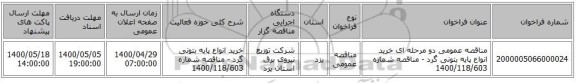 مناقصه عمومی دو مرحله ای خرید انواع پایه بتونی گرد - مناقصه شماره 1400/118/603