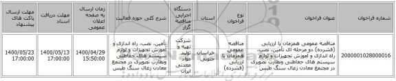 مناقصه عمومی همزمان با ارزیابی (فشرده) دو مرحله ای تأمین، نصب، راه اندازی و آموزش تجهیزات و لوازم سیستم های حفاظتی ونظارت تصویری در مجتمع معادن زغال سنگ طبس