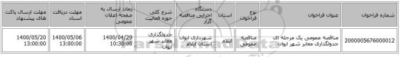 مناقصه عمومی یک مرحله ای جدولگذاری معابر شهر ایوان