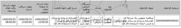 مناقصه عمومی یک مرحله ای کفسازی و پیاده رو سازی ضلع شرقی و غربی خیابان آذربایجان،فاز اول