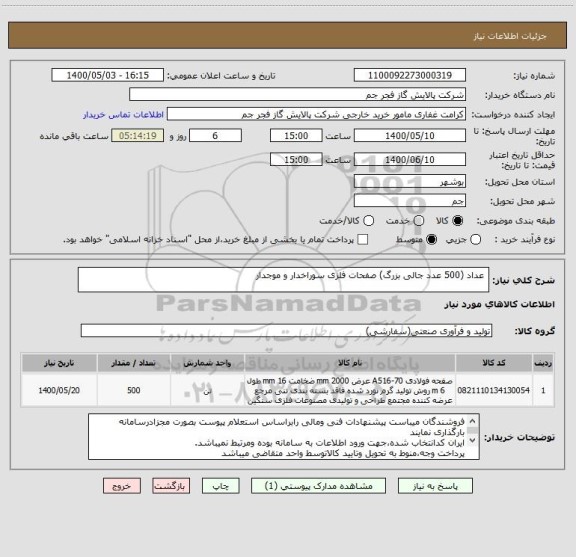 استعلام  عداد (500 عدد جالی بزرگ) صفحات فلزی سوراخدار و موجدار 