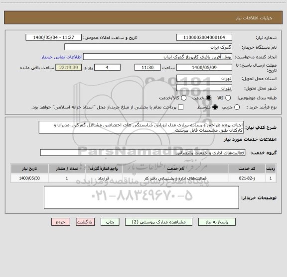 استعلام اجرای پروژه طراحی و پساده سازی مدل ارزیابی شایستگی های اختصاصی مشاغل گمرکی -مدیران و کارکنان طبق مشخصات فایل پیوست 