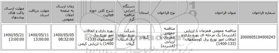 مناقصه عمومی همزمان با ارزیابی (فشرده) یک مرحله ای بهره داری و اتفاقات امور توزیع برق کوچصفهان (133-1400)