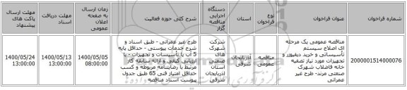 مناقصه عمومی یک مرحله ای اصلاح سیستم تأسیساتی و خرید دیفیوزر و تجهیزات مورد نیاز تصفیه خانه فاضلاب شهرک صنعتی مرند- طرح غیر عمرانی