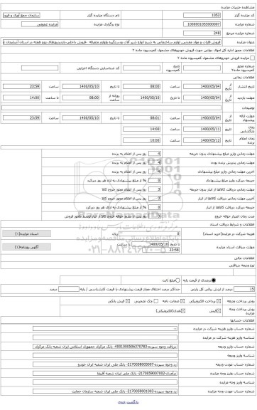 مزایده ، فروش فلزات و مواد معدنی, لوازم ساختمانی به شرح انواع شیر آلات ودستگیره ولوازم متفرقه  -فروش داخلی-بازدیدروزهای زوج هفته