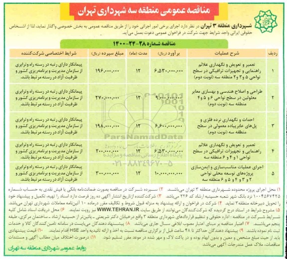 مناقصه، مناقصه تعمیر و تعویض و نگهداری علائم راهنمایی و تجهیزات ترافیکی....