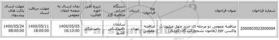 مناقصه عمومی دو مرحله ای خرید چهل میلیون دُز واکسن ppr (طاعون نشخوارکنندگان کوچک)