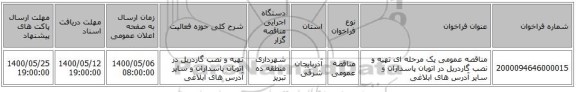 مناقصه عمومی یک مرحله ای تهیه و نصب گاردریل در اتوبان پاسداران و سایر آدرس های ابلاغی