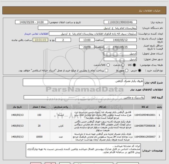 استعلام ظروف یکبار مصرف گیاهی