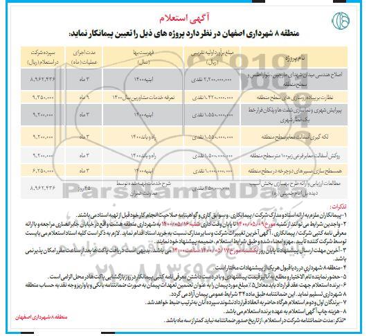 آگهی استعلام, استعلام اصلاح هندسی میدان 