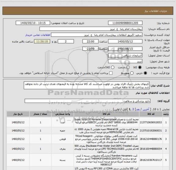 استعلام کیتهای بخش ژنتیک افراد بومی در اولویت میباشند کد کالا مشابه بوده به قیمتهای نقدی ترتیب اثر داده نخواهد شد پرداخت ها نه ماهه میباشد