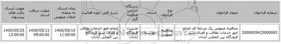 مناقصه عمومی یک مرحله ای انجام امور خدمات نظافت و فضای سبز فرودگاه بین المللی آبادان