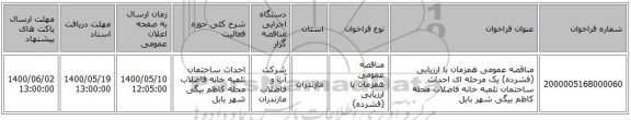 مناقصه عمومی همزمان با ارزیابی (فشرده) یک مرحله ای احداث ساختمان تلمبه خانه فاضلاب محله کاظم بیگی شهر بابل