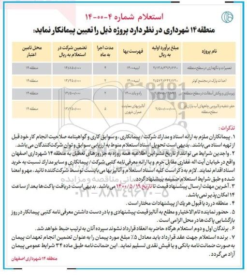 استعلام تعمیرات و نگهداری ...