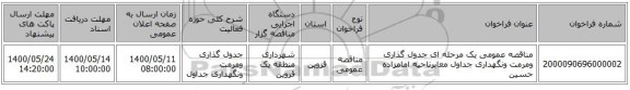 مناقصه عمومی یک مرحله ای جدول گذاری ومرمت ونگهداری جداول معابرناحیه امامزاده حسین 