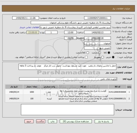 استعلام حمل با ماشین یخچال دار پلمپ   مورد تایید مسئول بهداشت  تحویل درب انار مرکز    موعد باز پرداخت 3 ماهه