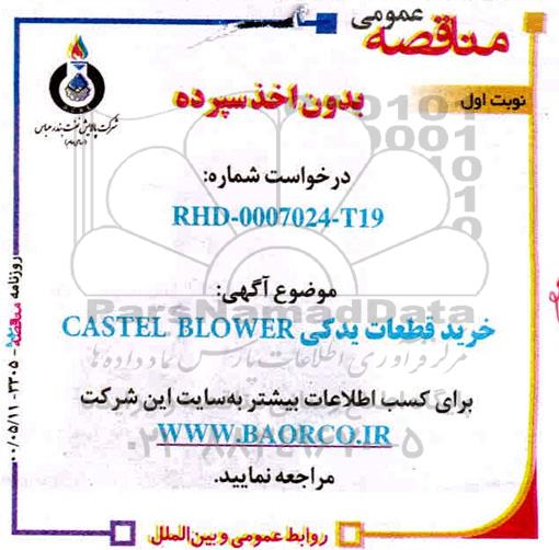 مناقصه، مناقصه خرید قطعات یدکی CASTEL BLOWER