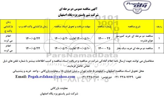 مناقصه خرید کمپرسور هوای فشرده...