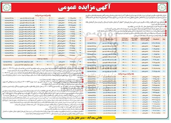 آگهی مزایده عمومی, مزایده بهره برداری از منافع 47 باب از غرف تجاری و خدماتی و تعمیرگاهی 