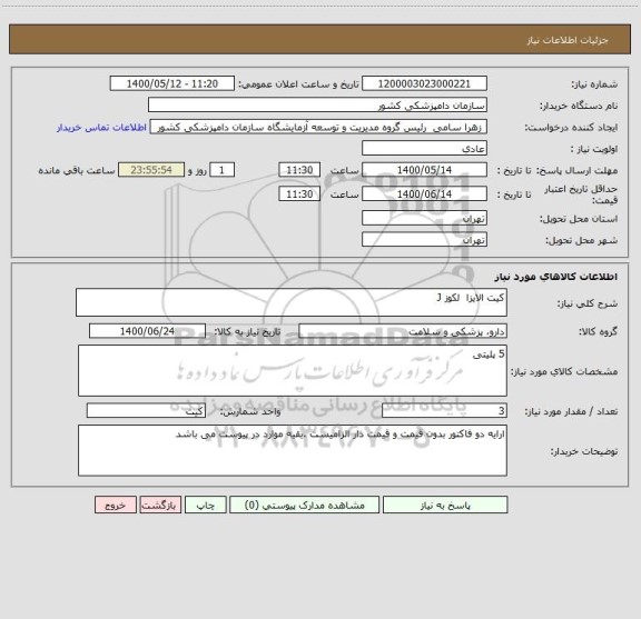 استعلام کیت الایزا  لکوز J
