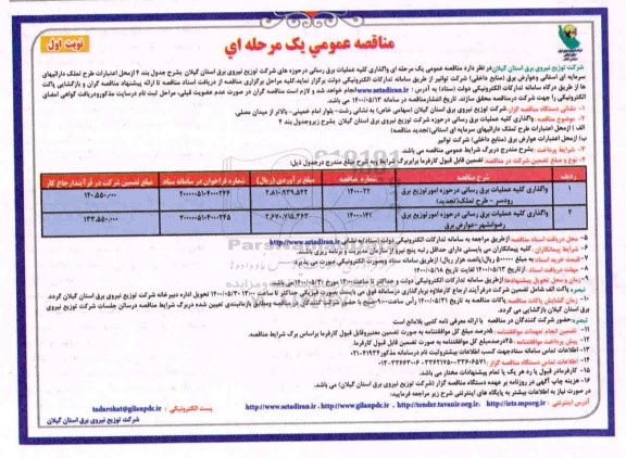 مناقصه،مناقصه واگذاری کلیه عملیات برق رسانی در حوزه امور توزیع برق