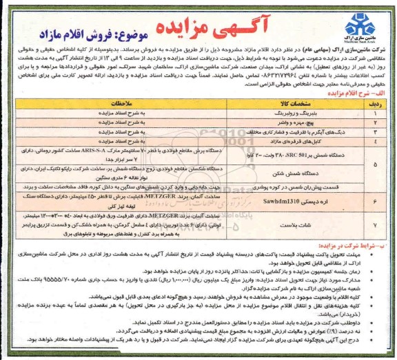 مزایده، مزایده فروش اقلام مازاد 