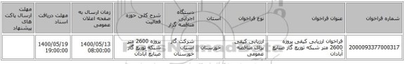 فراخوان ارزیابی کیفی پروژه 2600 متر شبکه توزیع گاز صنایع آبادان