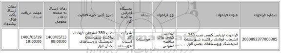 فراخوان ارزیابی کیفی نصب 350 انشعاب فولادی پراکنده شهرستان اندیمشک وروستاهای بخش الوار