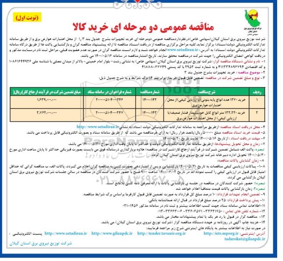 مناقصه خرید ۱۲۷۰ عدد انواع پایه بتونی 